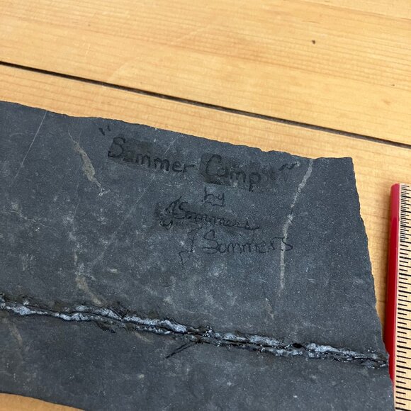Summer Camp Hand Painted Slate Stone Artwork Signed J Sommers Teepee River - Picture 6 of 7